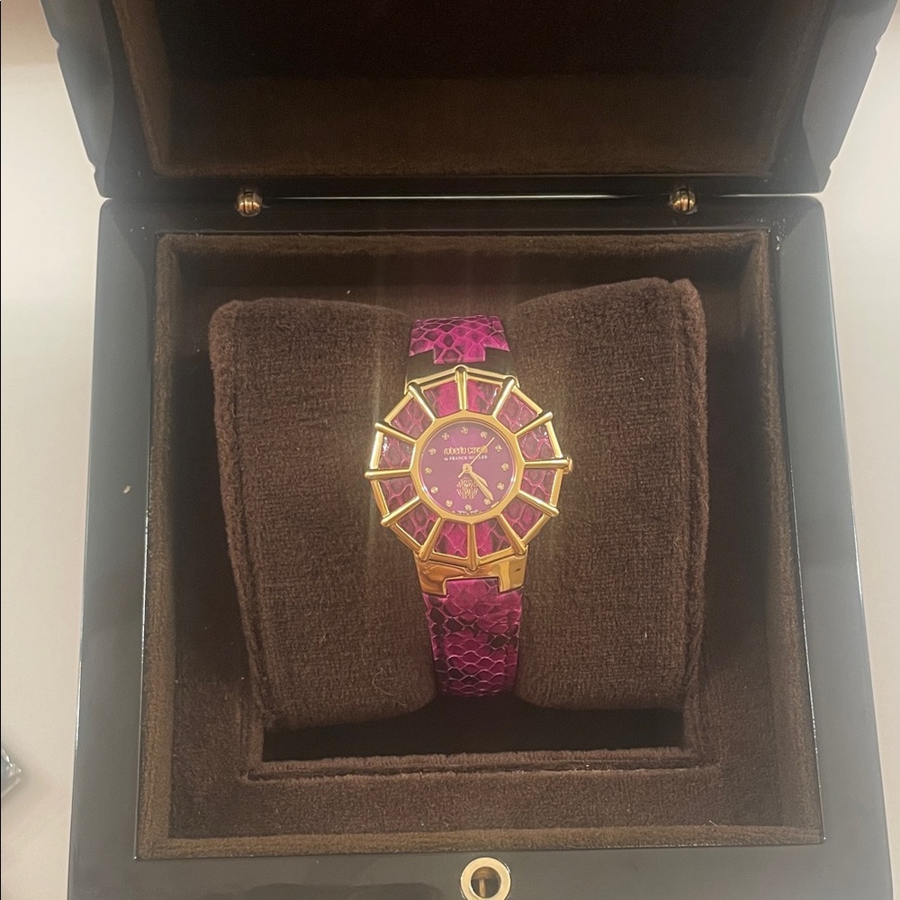 Roberto Cavalli Purple Snakeskin and diamond Gold Women's Watch